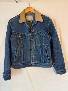 Lee Storm Rider Denim Trucker Jacket Size 40R Made in USA Blanket Lined 1980s